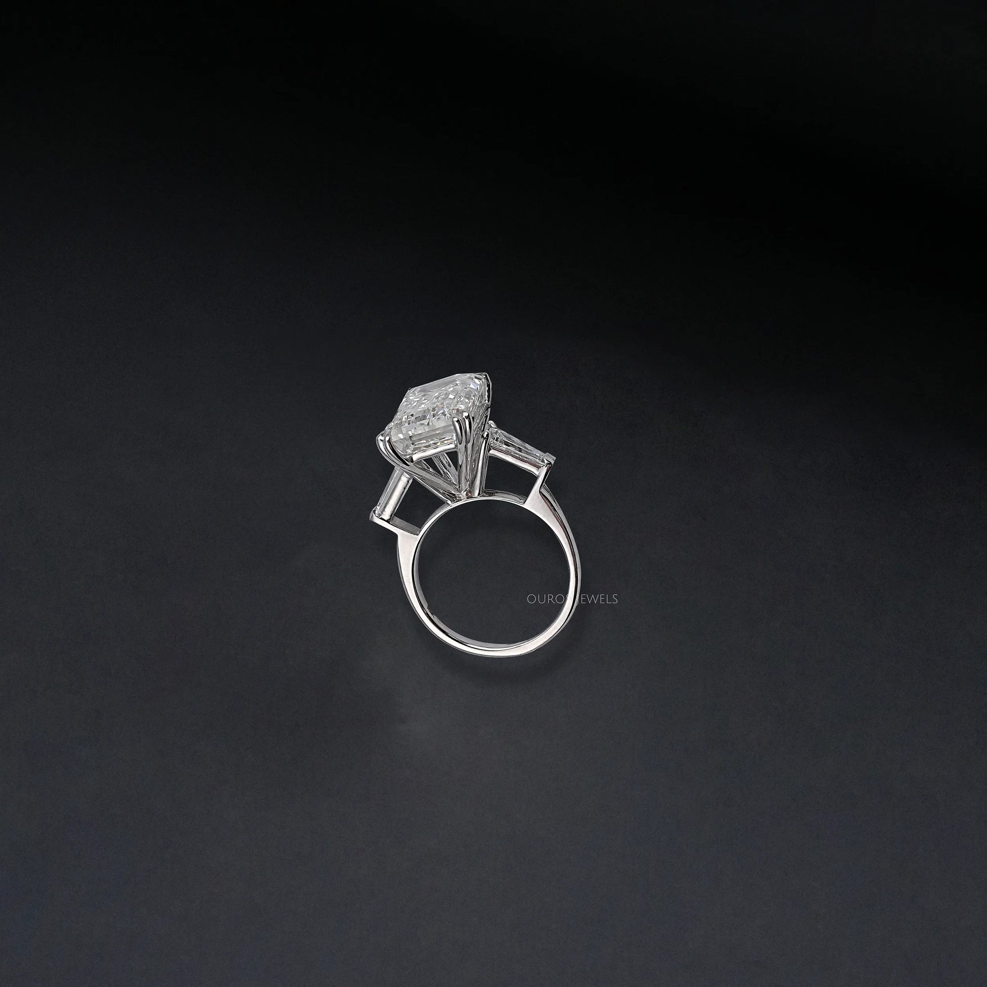 Emerald Three Stone Engagement Ring - Tapered Baguette Rings