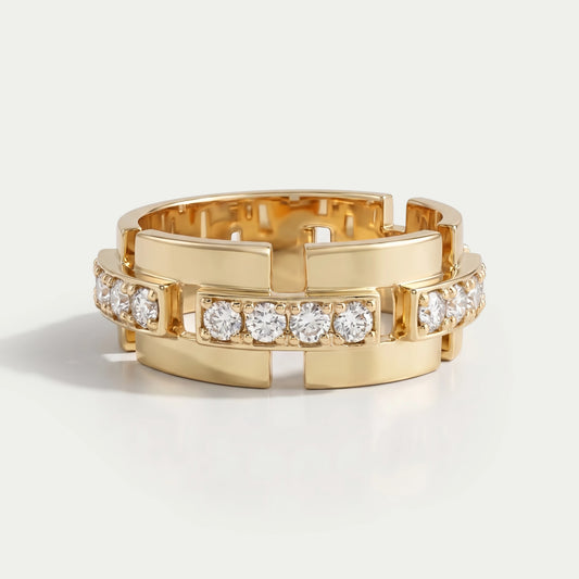 Round Cut Lab Grown Diamond Wedding Band In Yellow Gold 