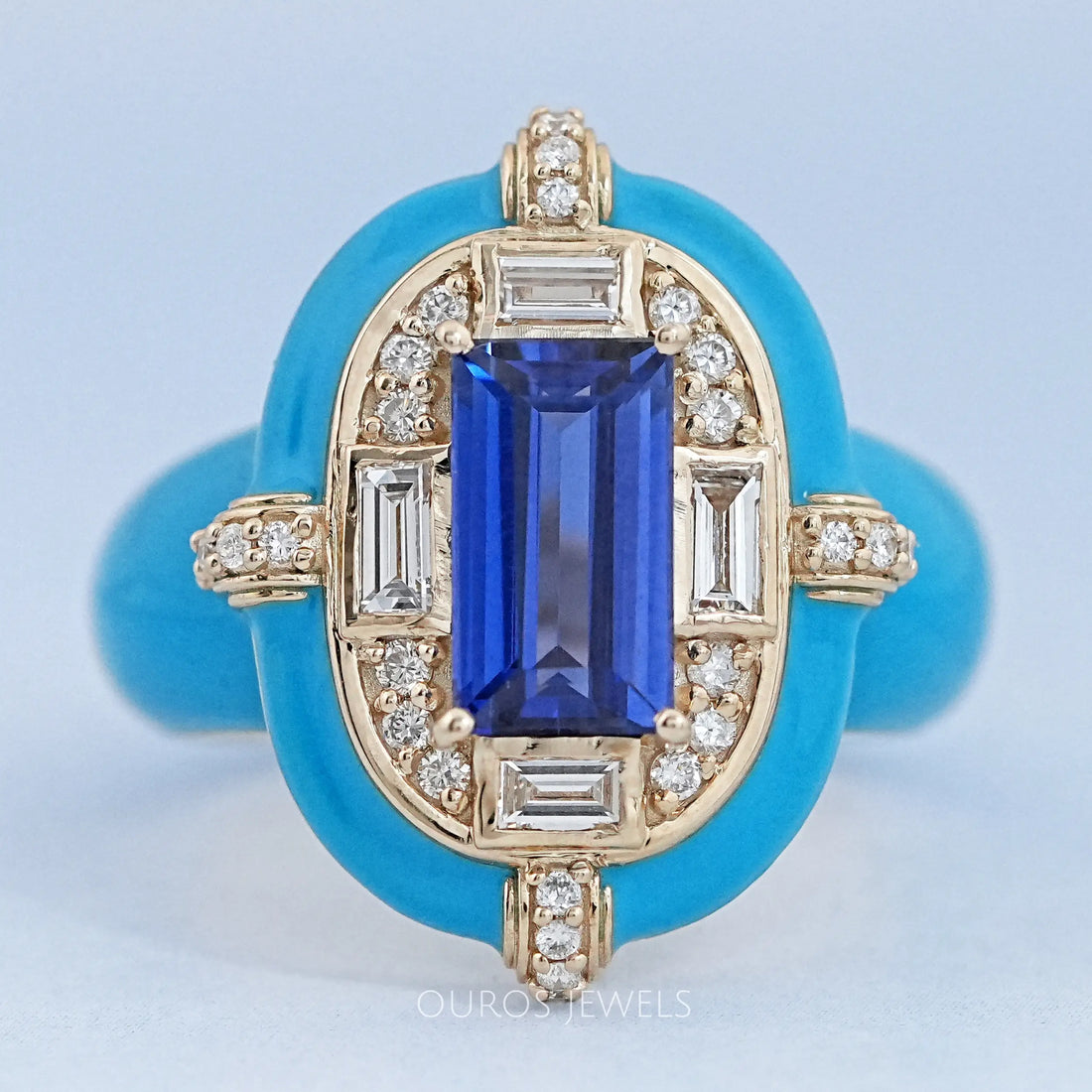 Sapphire Baguette With Enamel Cocktail Ring Rings