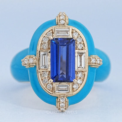 Sapphire Baguette With Enamel Cocktail Ring Rings