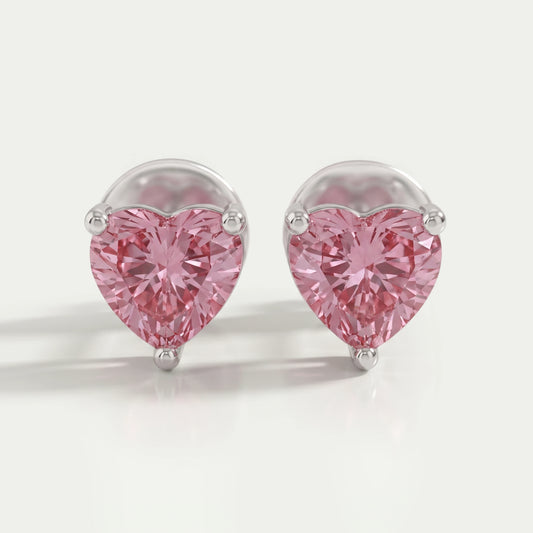 Heart Cut Diamond Earrings In Pink