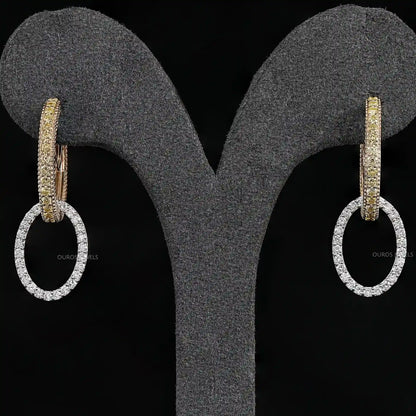 Modern Dual Tone Hoop Earrings with Lab Diamonds Earrings