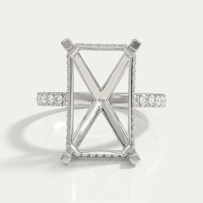 Emerald Shape Hidden Halo Semi Mount Ring