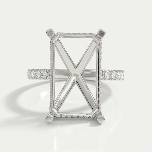 Emerald Shape Hidden Halo Semi Mount Ring