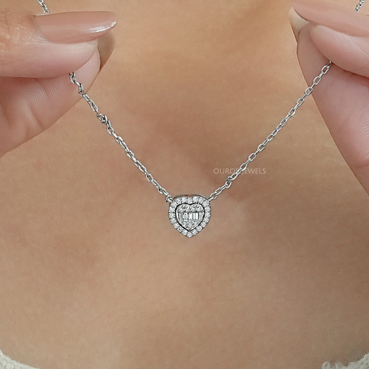 Heart Shape Cluster Lab Diamond Pendant Necklaces