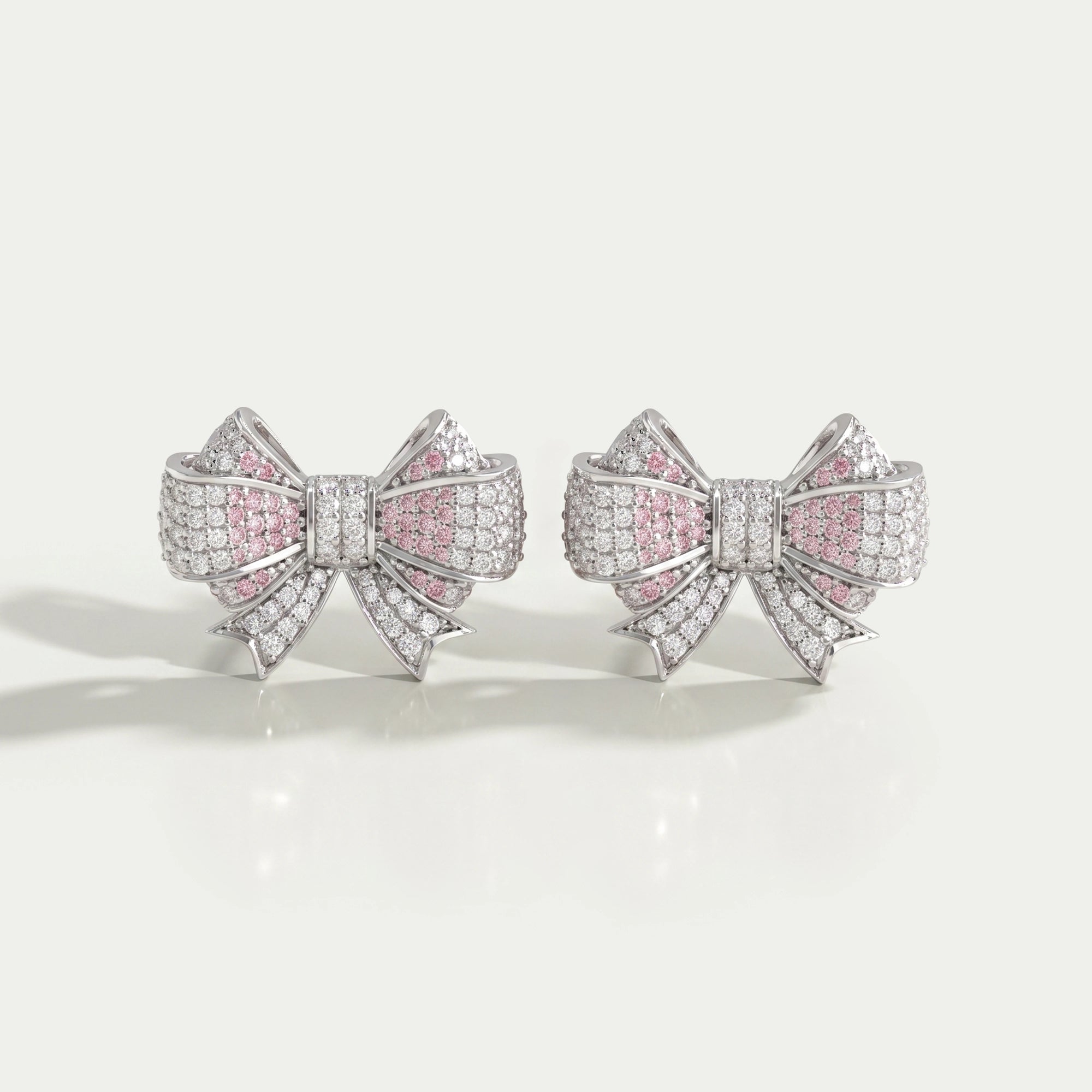 Bow Shape Round Cut cluster Diamond Stud Earrings