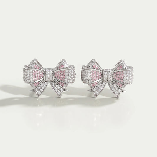Bow Shape Round Cut cluster Diamond Stud Earrings