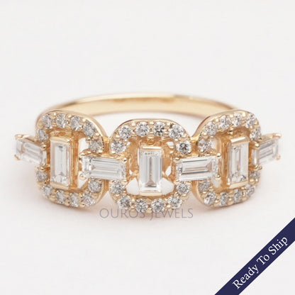 Baguette And Round Cut Lab Diamond Circle Chain Link Ring