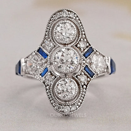 Art Deco Old European Round Cut Engagement Ring Ring
