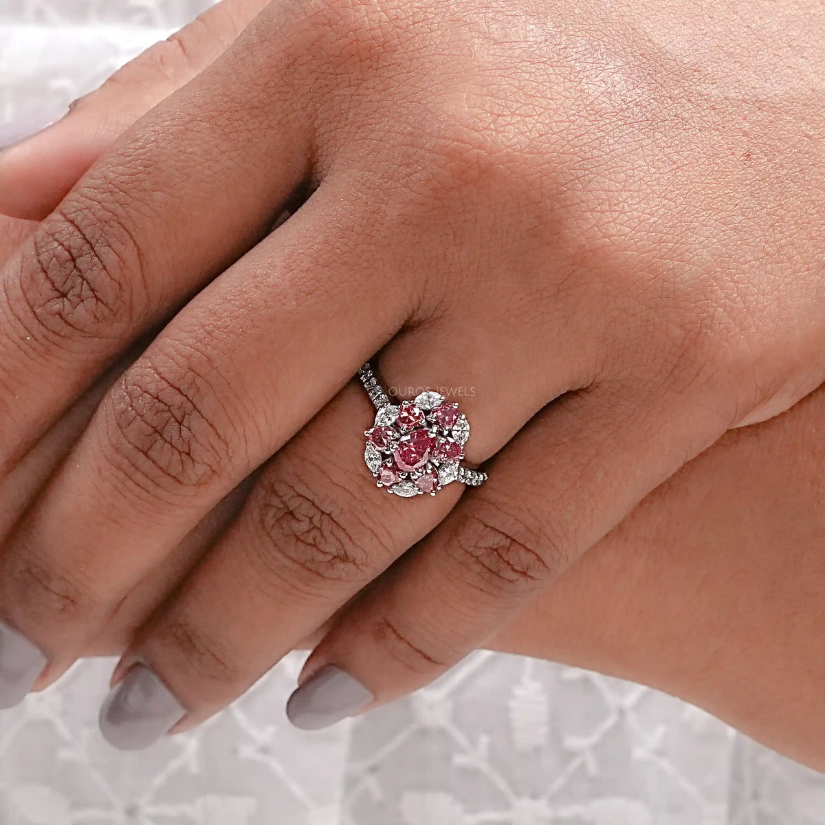 Pink Pear And Heart Cut Lab Diamond Halo Ring Ring