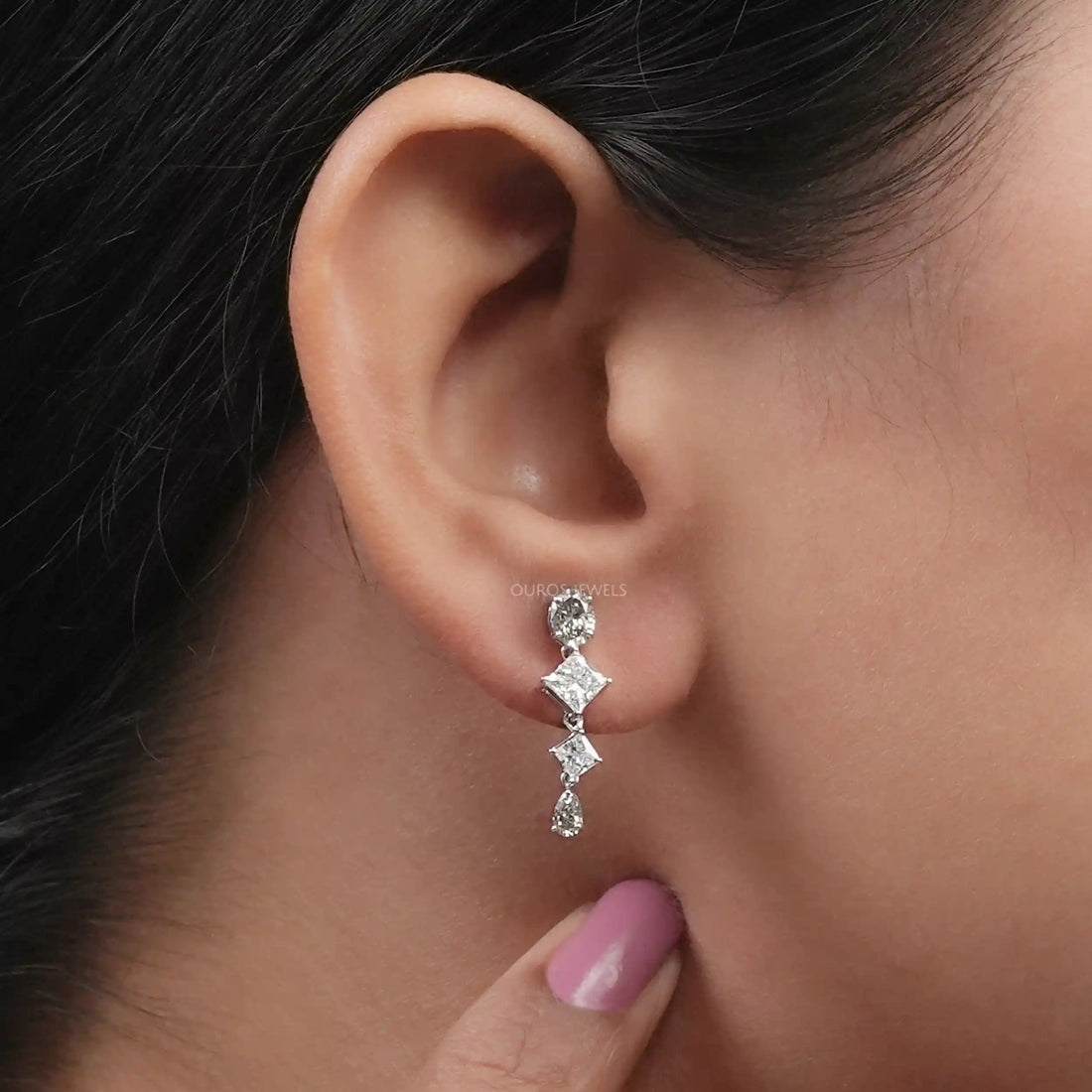 Olive Multi Shape Lab Diamond Drop Earrings Earrings