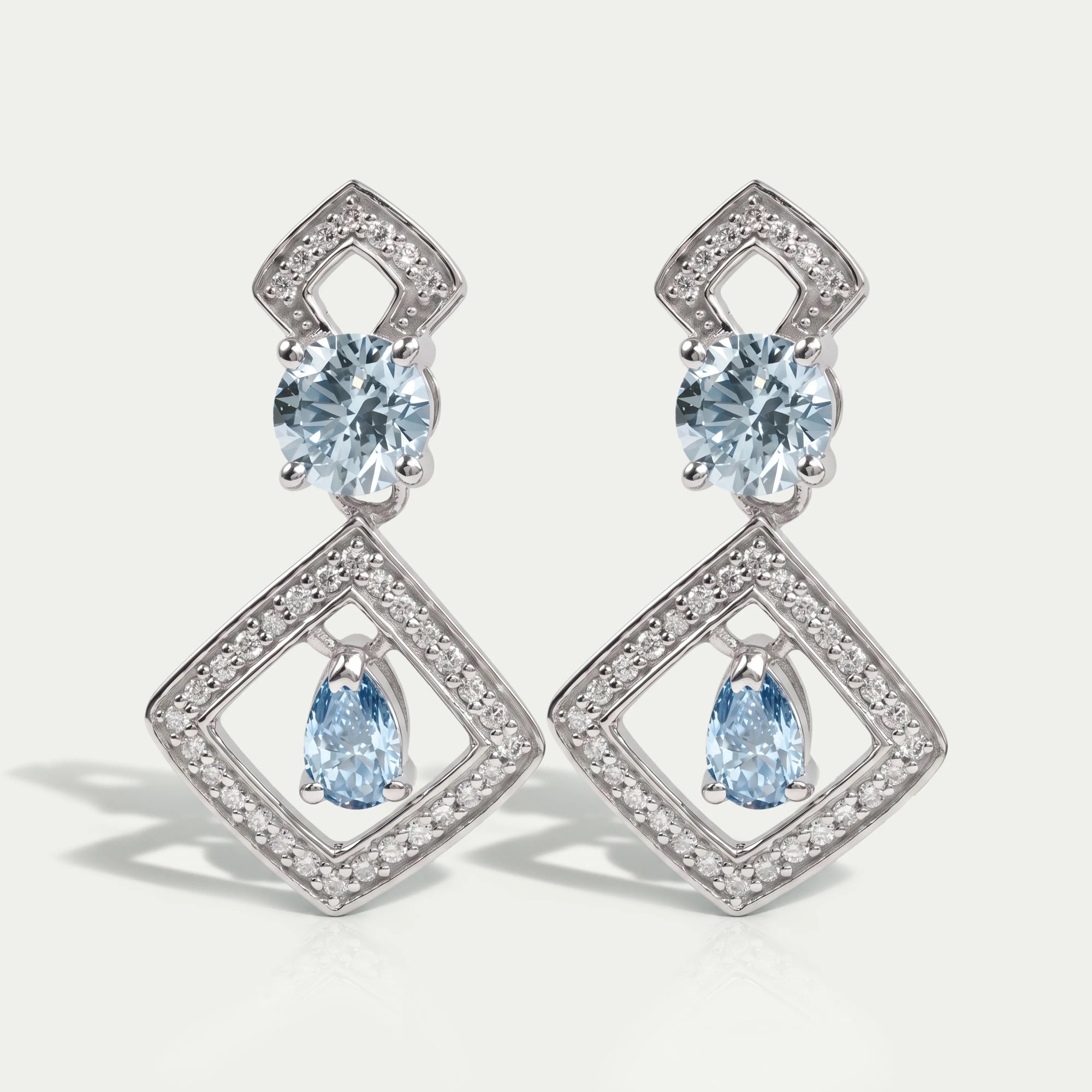Blue Round With Pear Diamond Drop Earrings