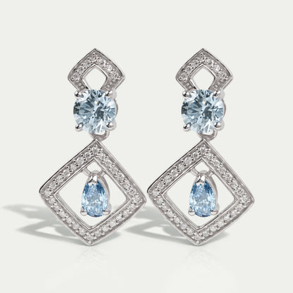 Blue Round With Pear Diamond Drop Earrings