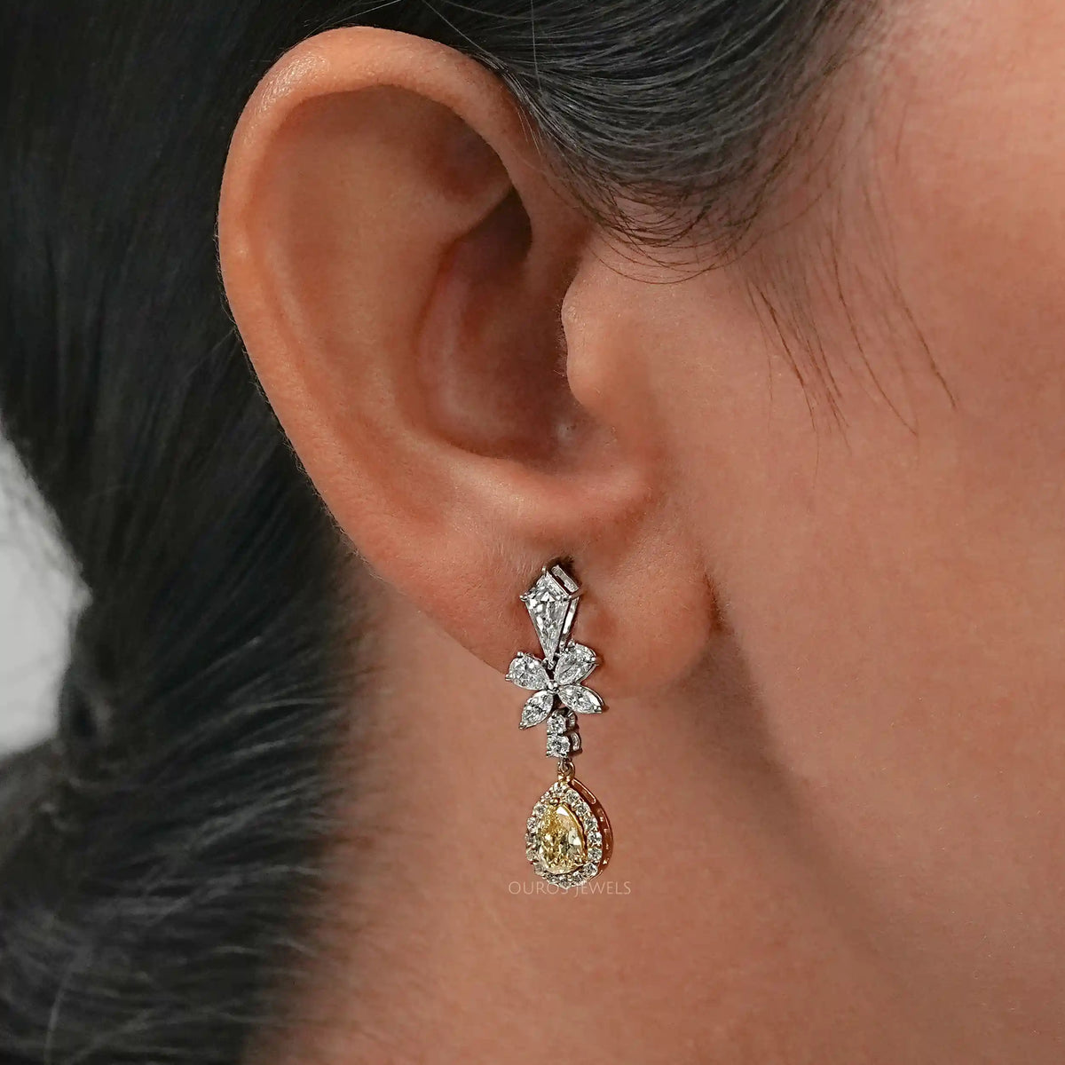 Yellow Pear Lab Diamond Halo Dangle Earrings Earrings