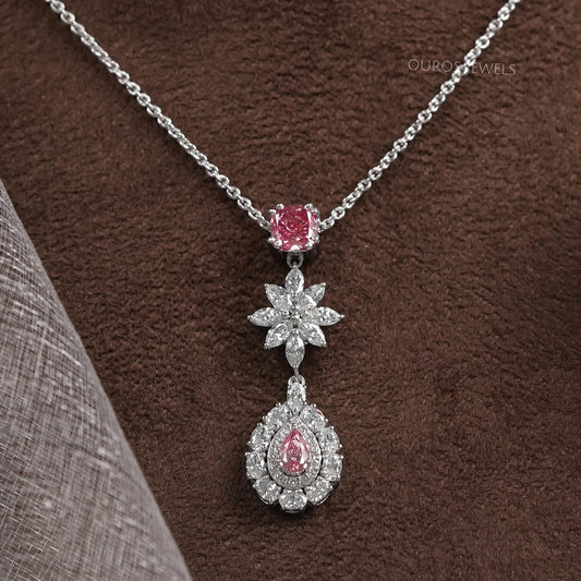 Pear Shape Double Halo Diamond Drop Pendant Necklace Necklaces