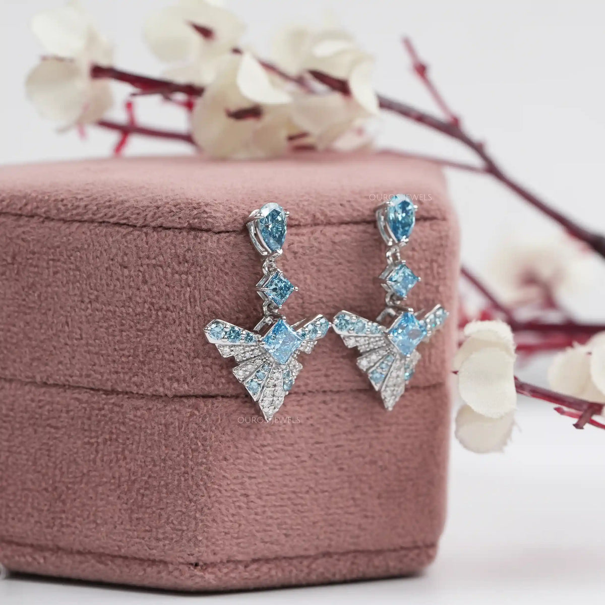 Blue Multi Shape Lab Diamond Drop Earrings Earrings