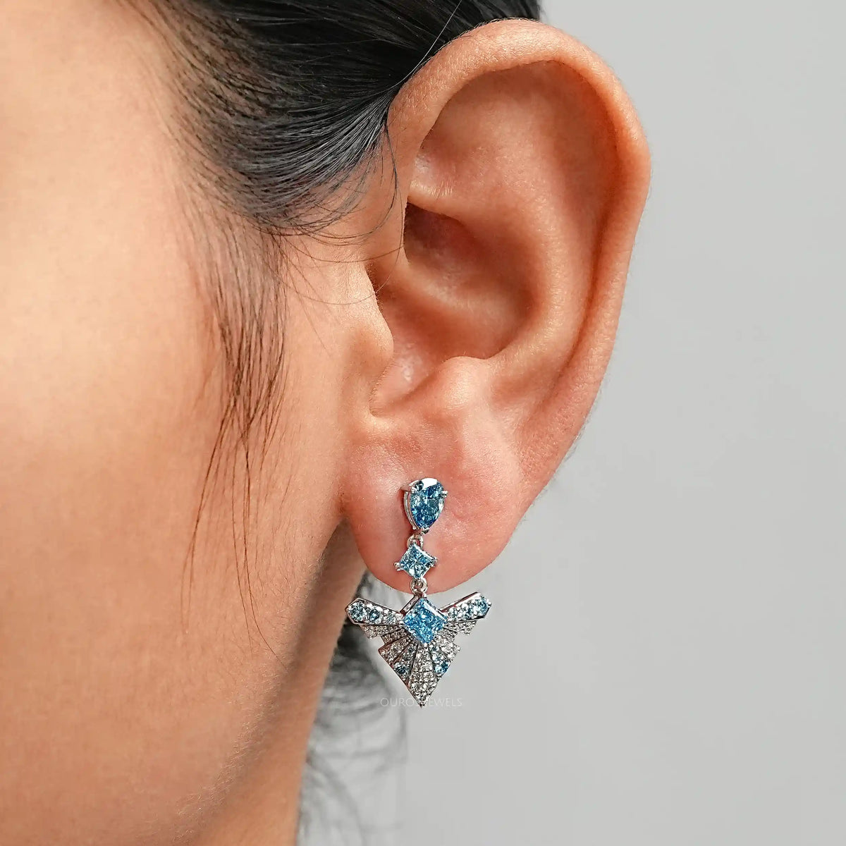 Blue Multi Shape Lab Diamond Drop Earrings Earrings