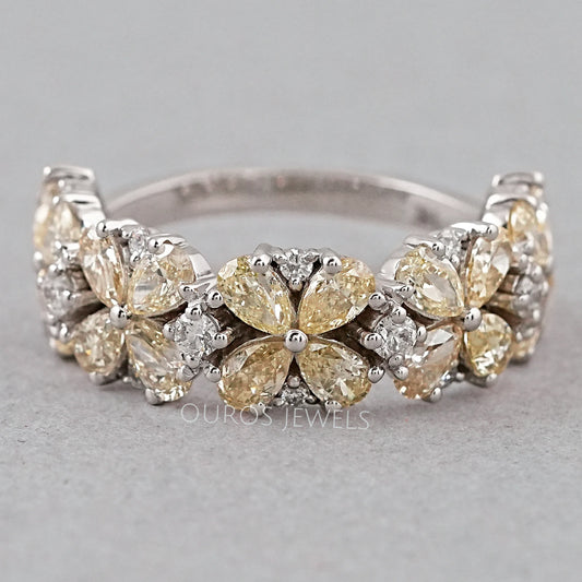 Floral Shape Yellow Pear Diamond Ring