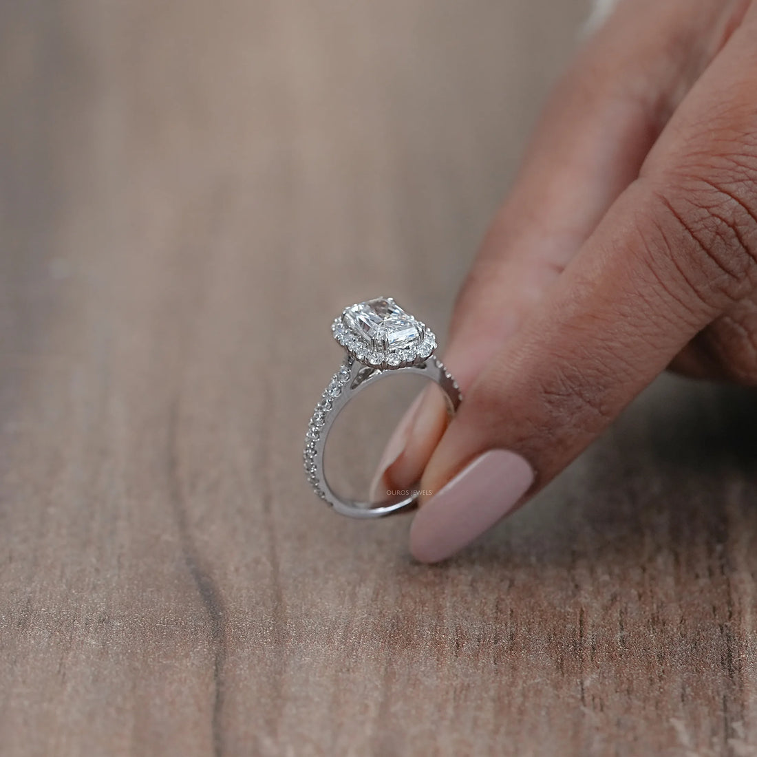 Radiant Cut Halo Solitaire Accent Engagement Ring Ring