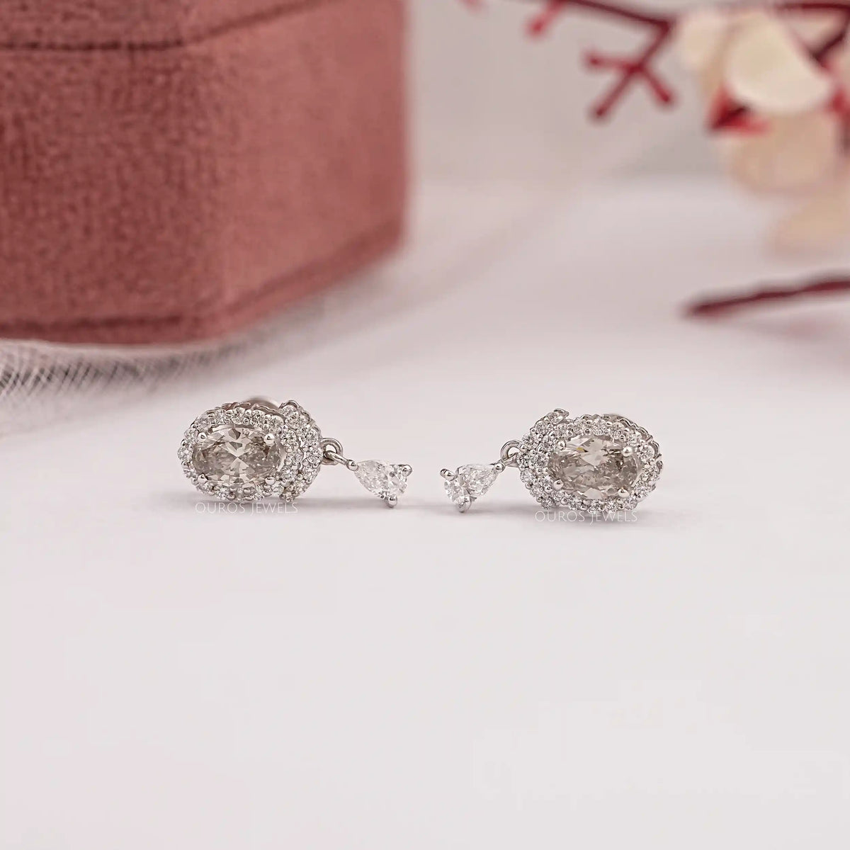 Olive Oval Diamond Halo Drop Earrings Earrings