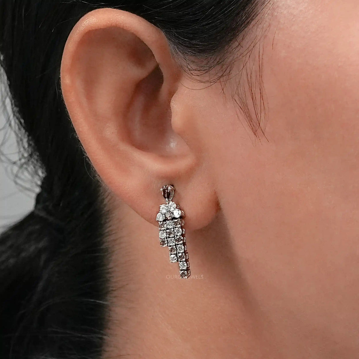 Brown Pear And Round Diamond Dangle Earrings Earrings