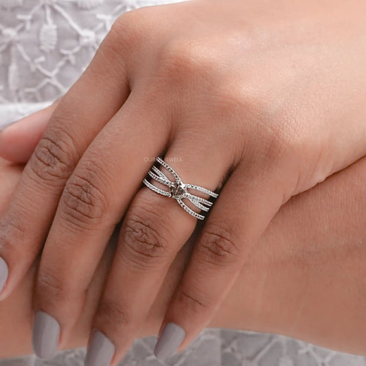 Brown Round Diamond Crossover Wedding Ring Ring