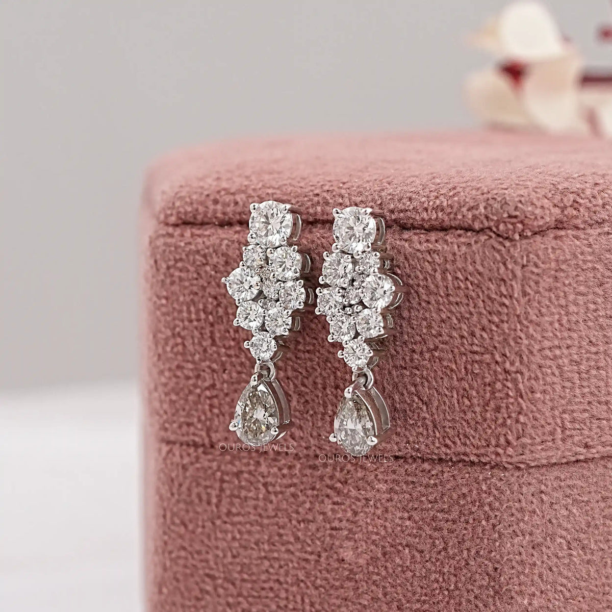 Olive Pear Diamond Cluster Drop Dangle Earrings Earrings