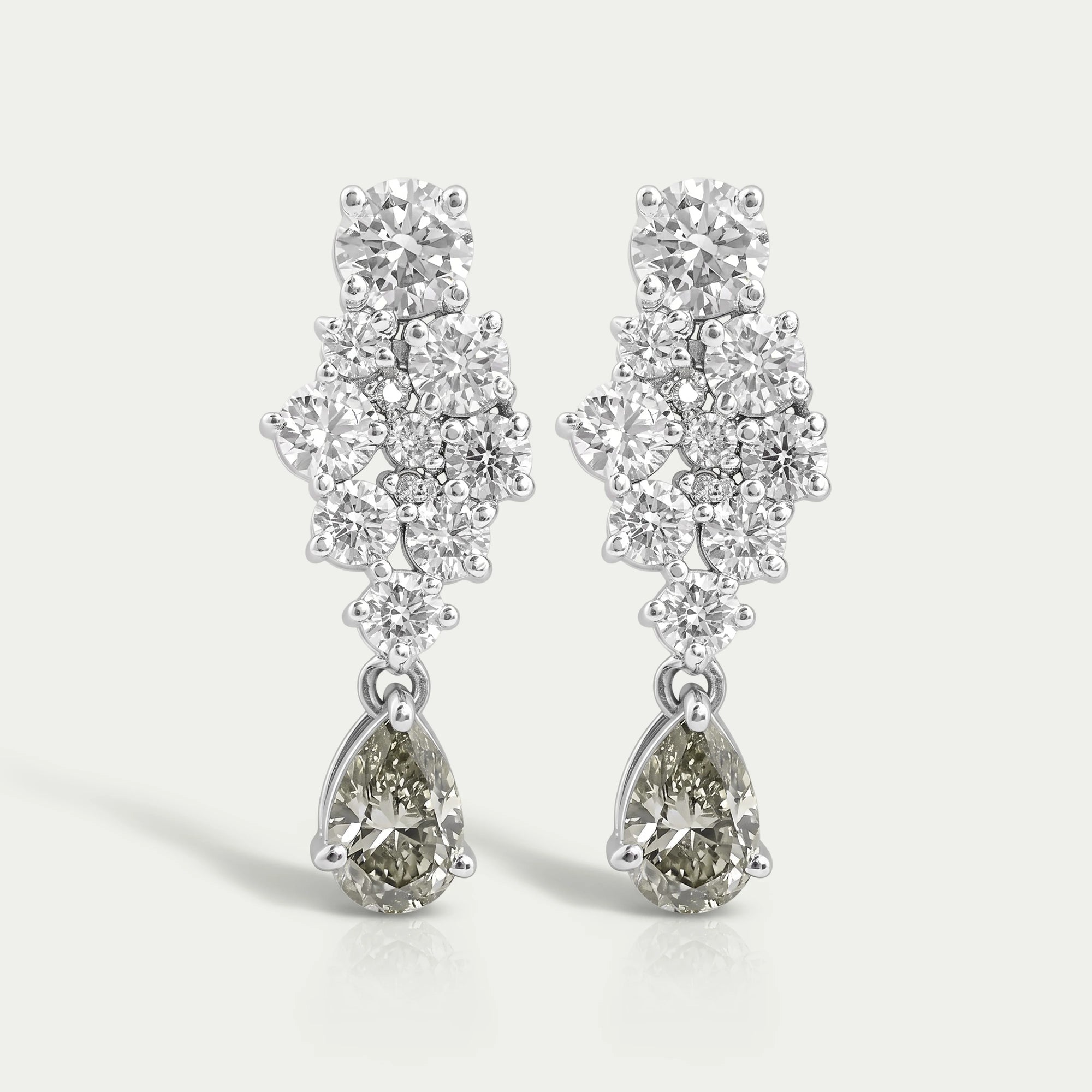 Diamond Cluster & Olive Pear Drop Dangle Earrings