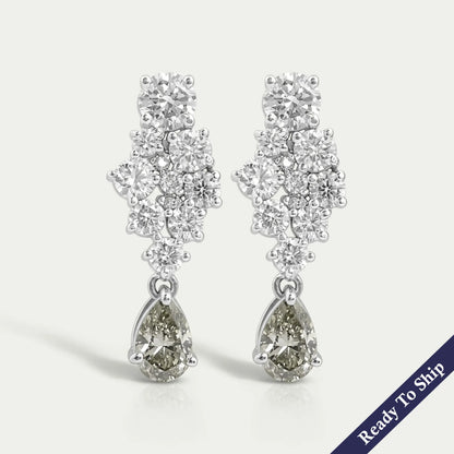 Olive Pear Diamond Cluster Drop Dangle Earrings