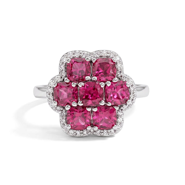 Cushion Halo Engagement Ring With Red Ruby 