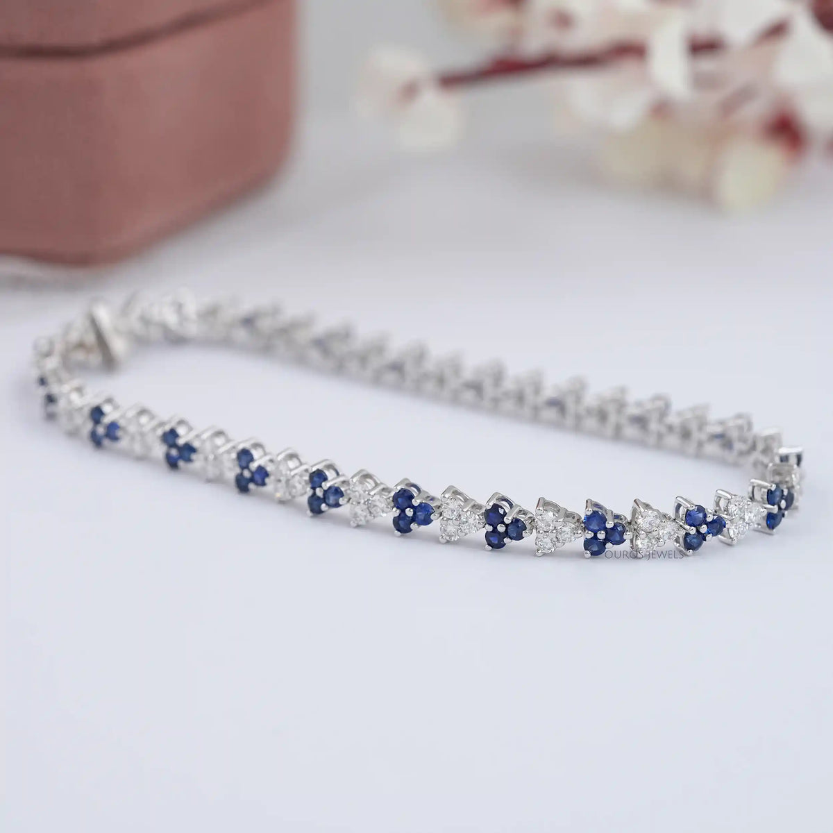 Sapphire Round Cut Three Stone Link Bracelet Bracelet