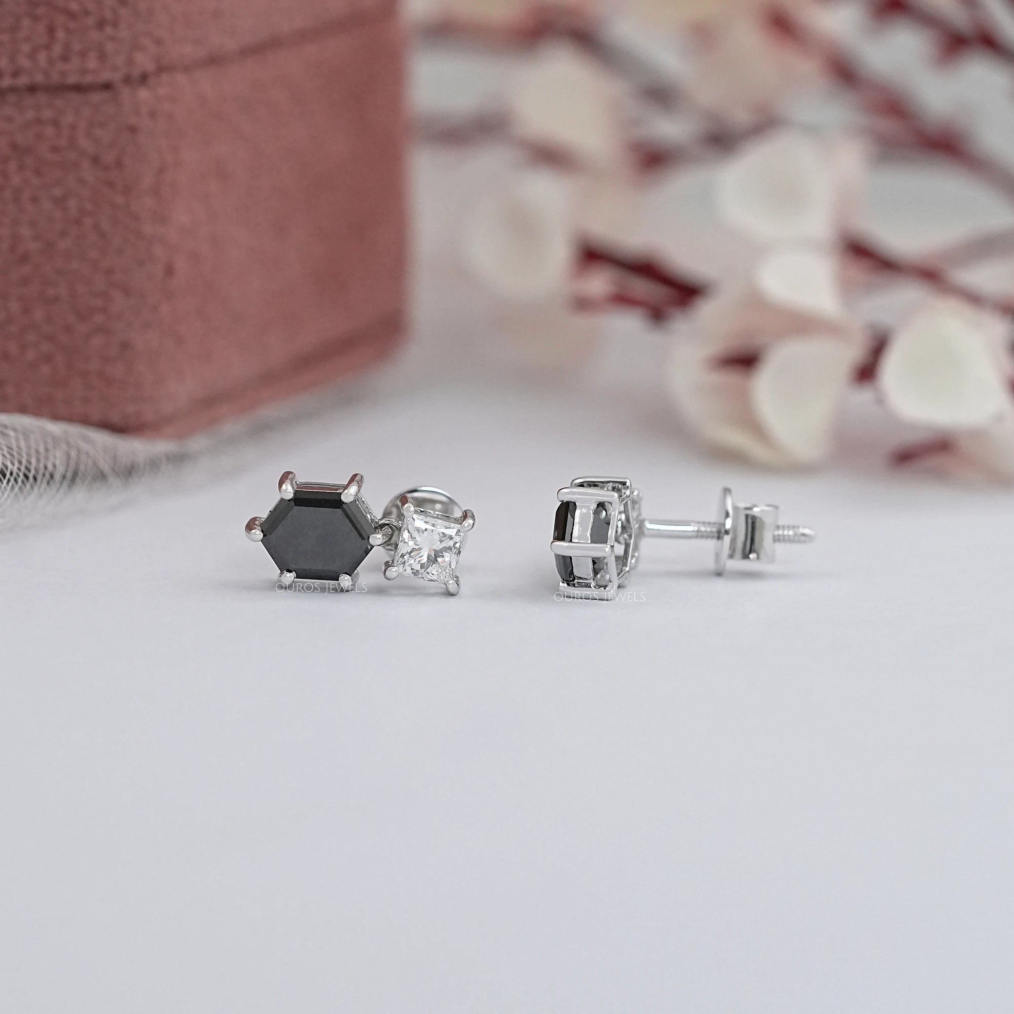 Black Hexagon Diamond Drop Earrings Earrings