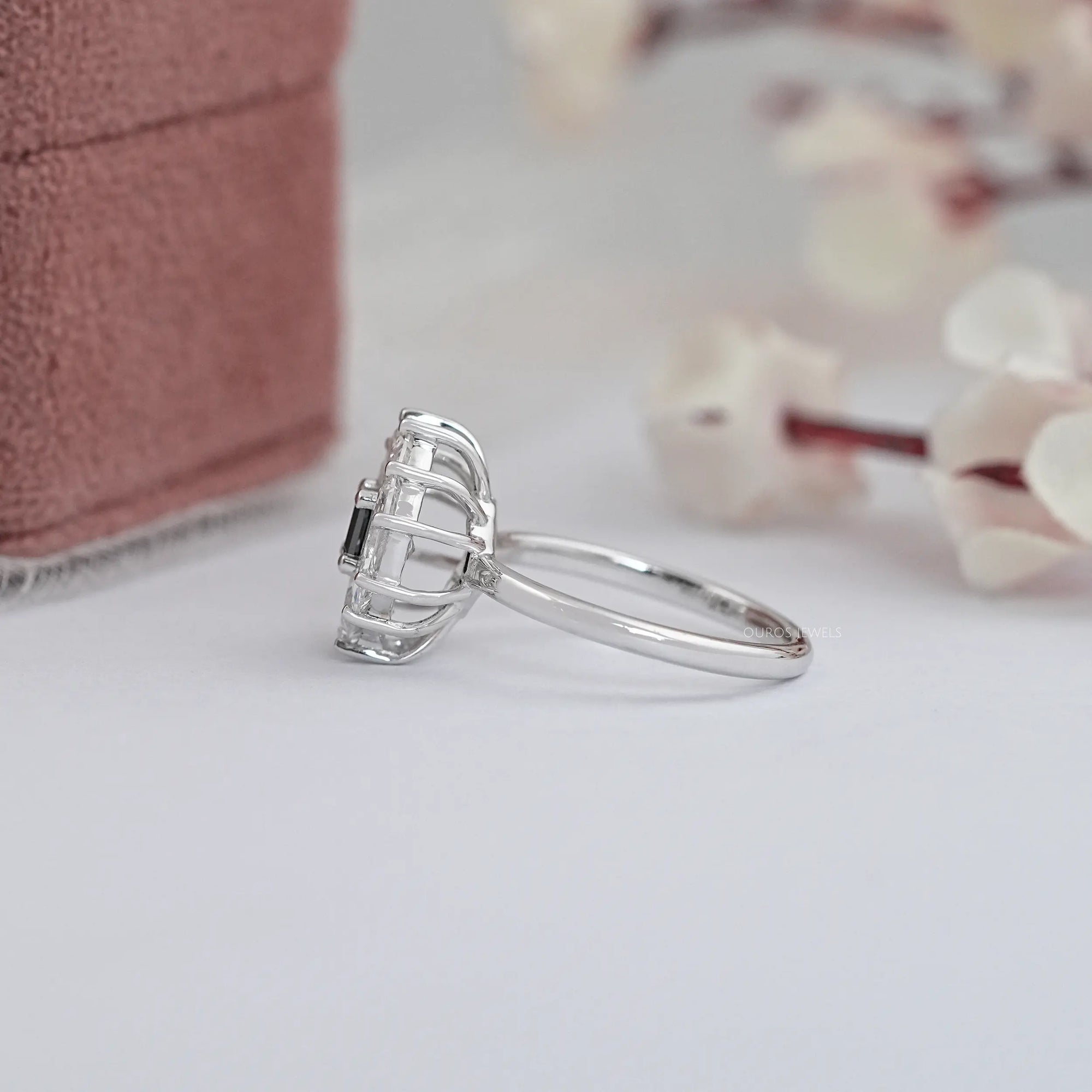Black Princess Diamond Halo Engagement Ring Rings