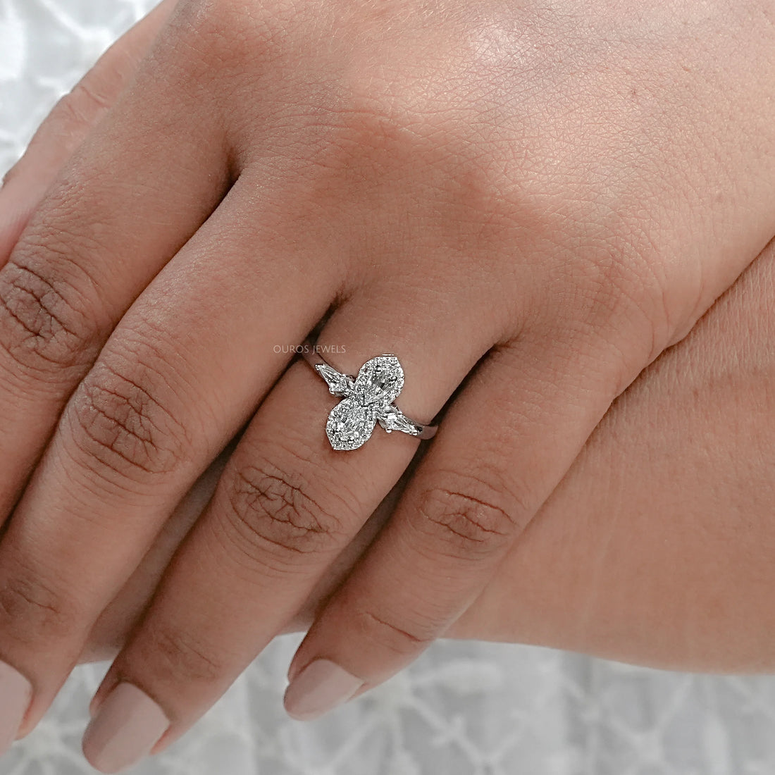 Two Stone Step Cut Pear Diamond Wedding Ring Rings