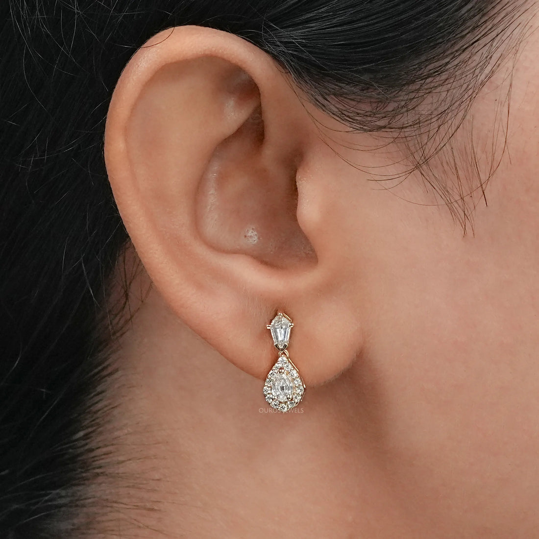 Step Cut Pear Diamond Halo Drop Dangle Earrings Earrings