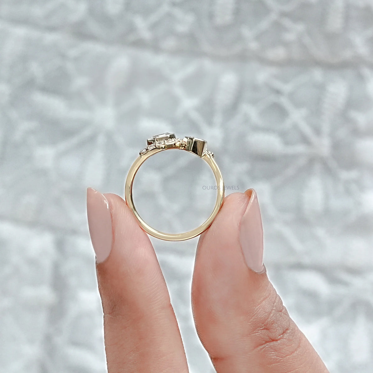 Step Shied Cut Bezel Set Bypass Wedding Ring Rings