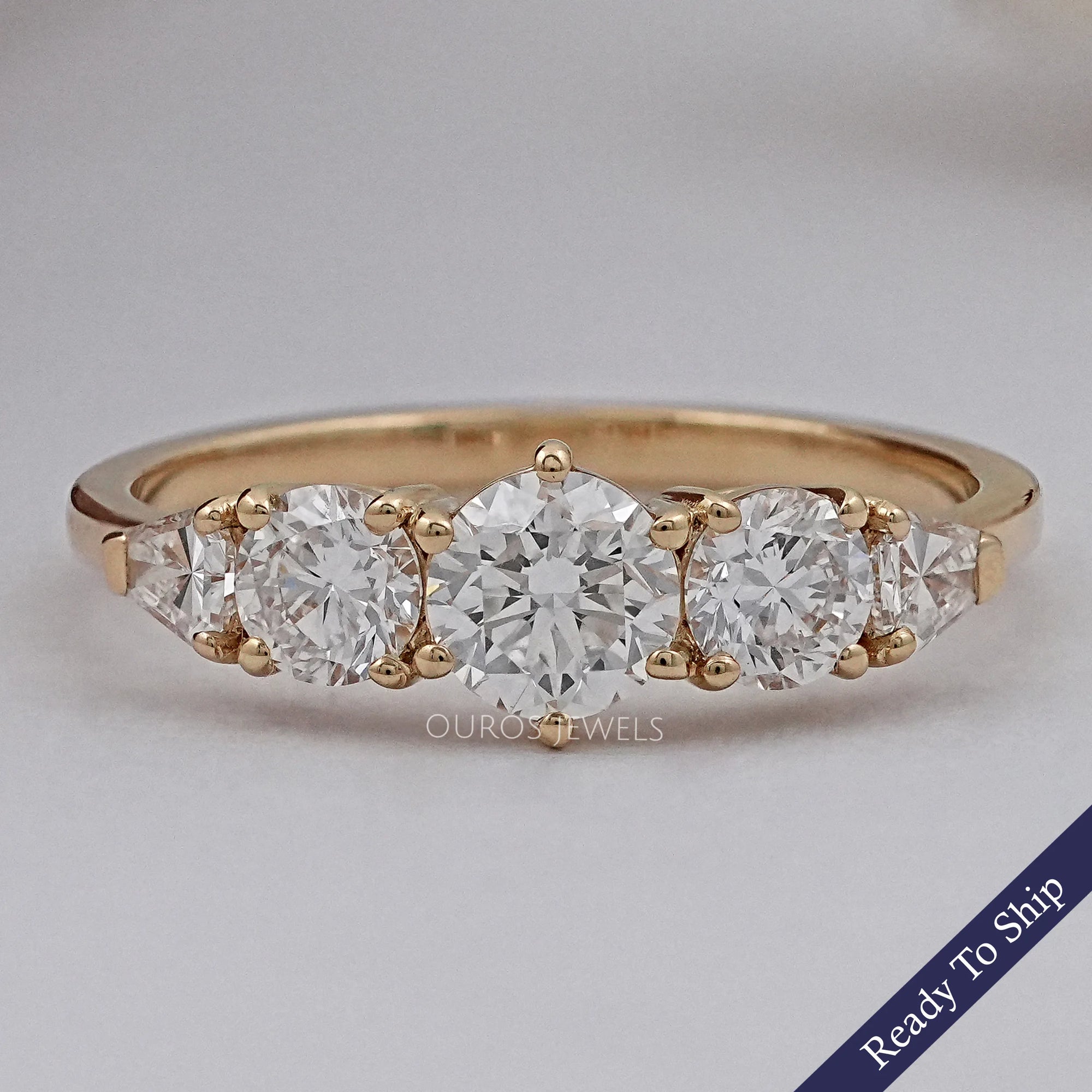 Round And Shield Cut Five Stone Diamond Engagement Ring