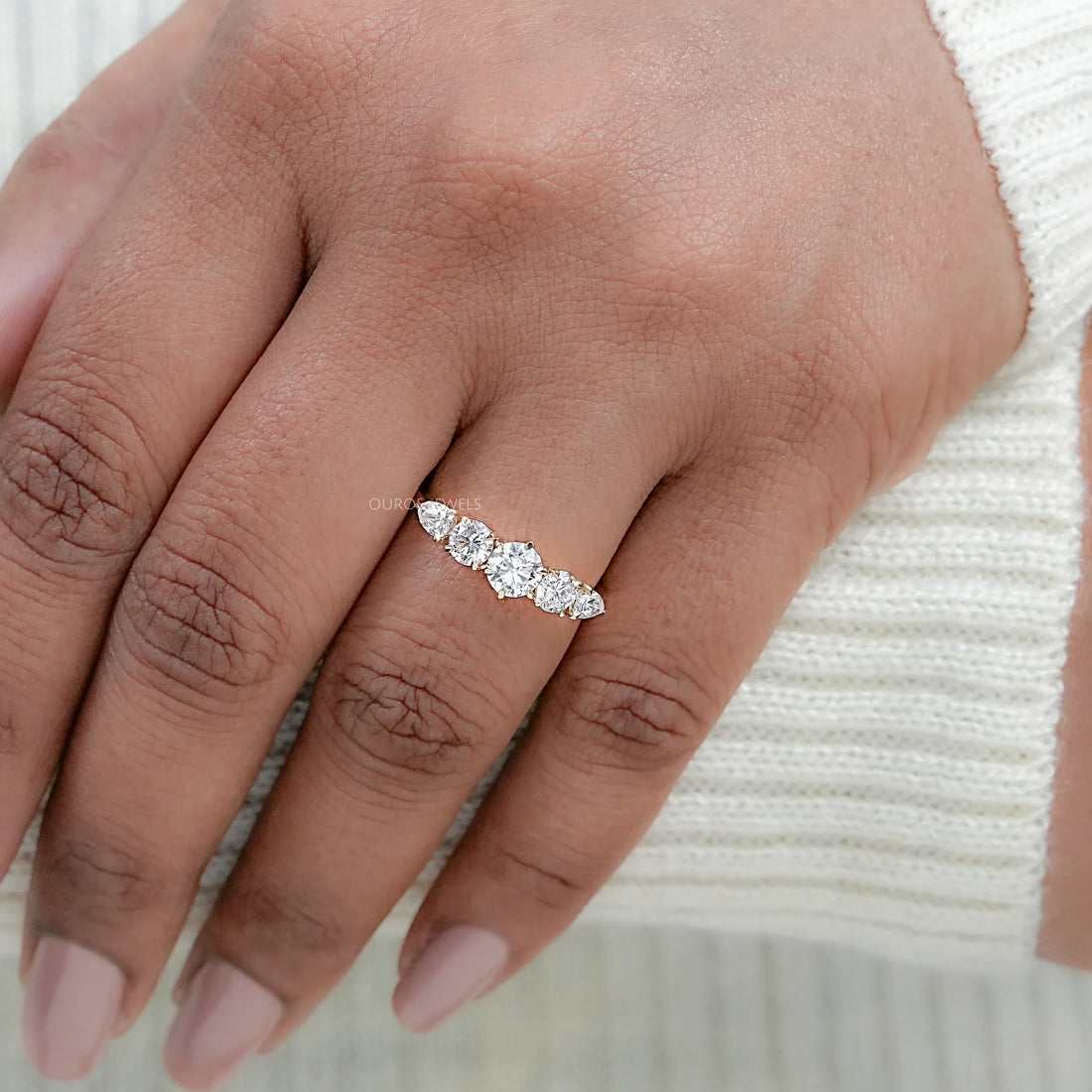 Round And Pear Diamond Five Stone Engagement Ring Rings