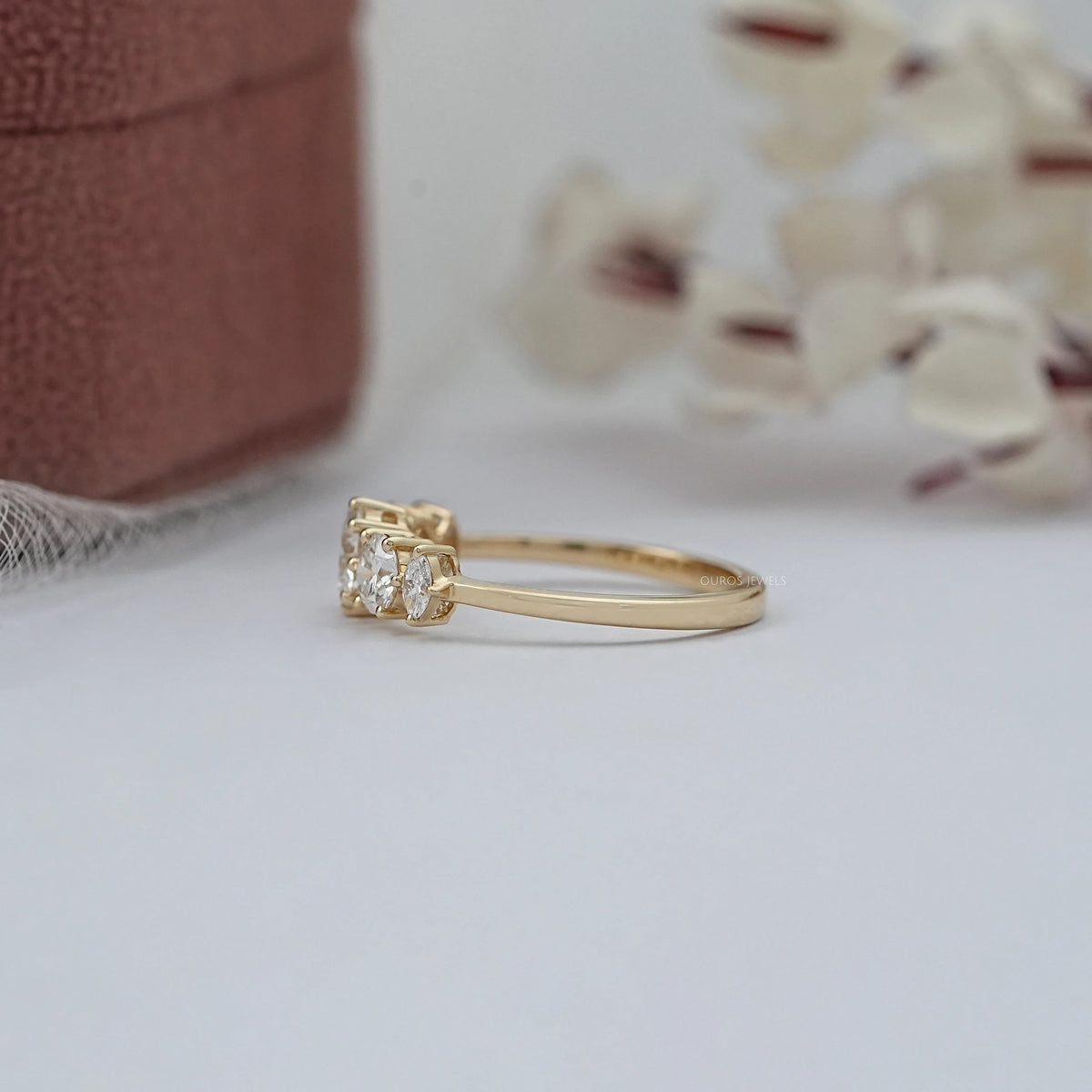Five Stone Round And Marquise Diamond Engagement Ring Rings