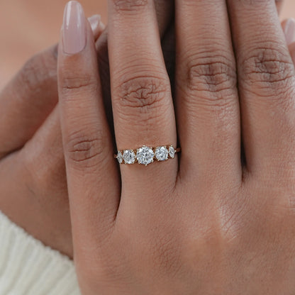 Five Stone Round And Marquise Diamond Engagement Ring Rings