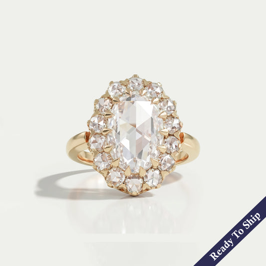 Rose Cut Oval Diamond Halo Engagement Ring