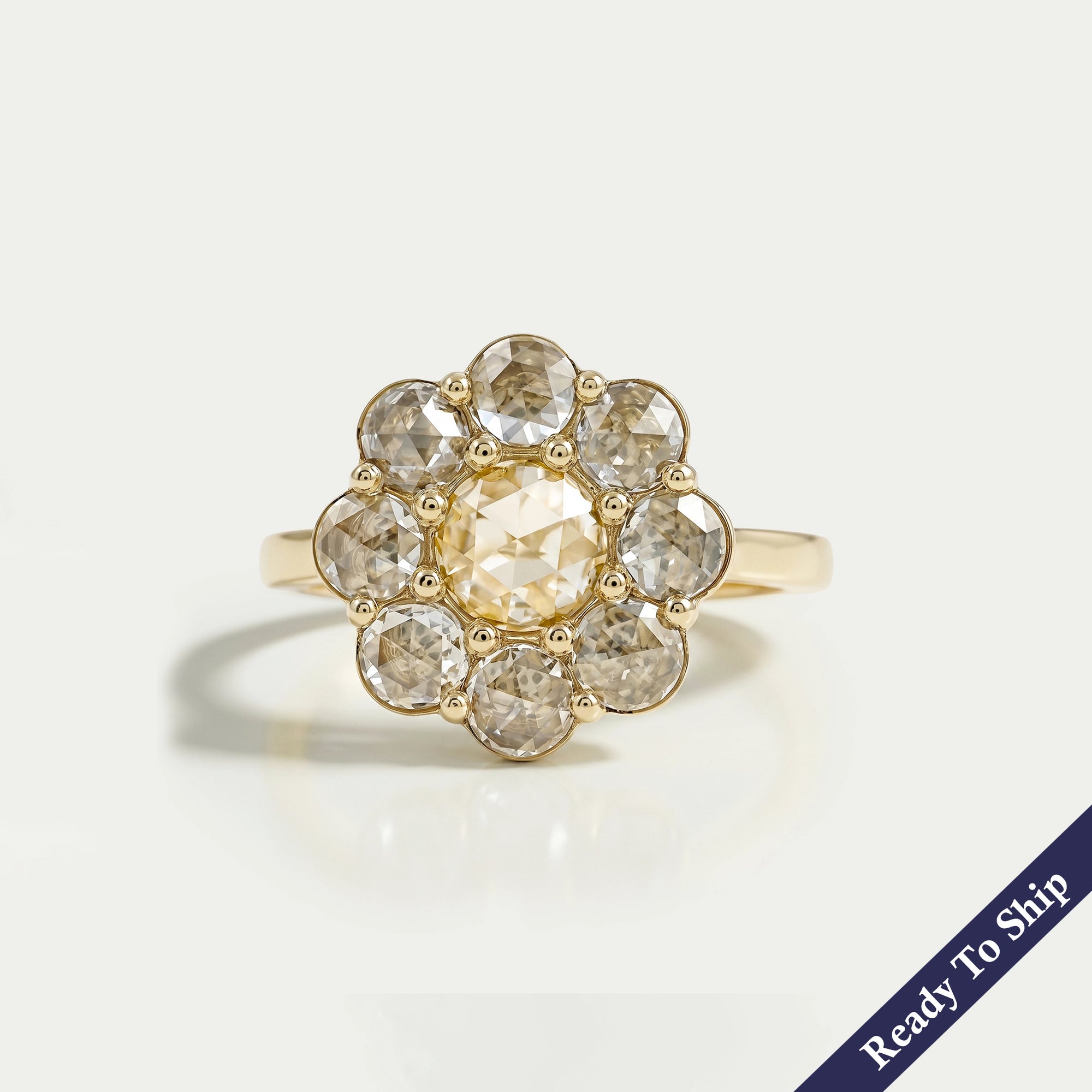 Rose Cut Round Diamond Halo Engagement Ring
