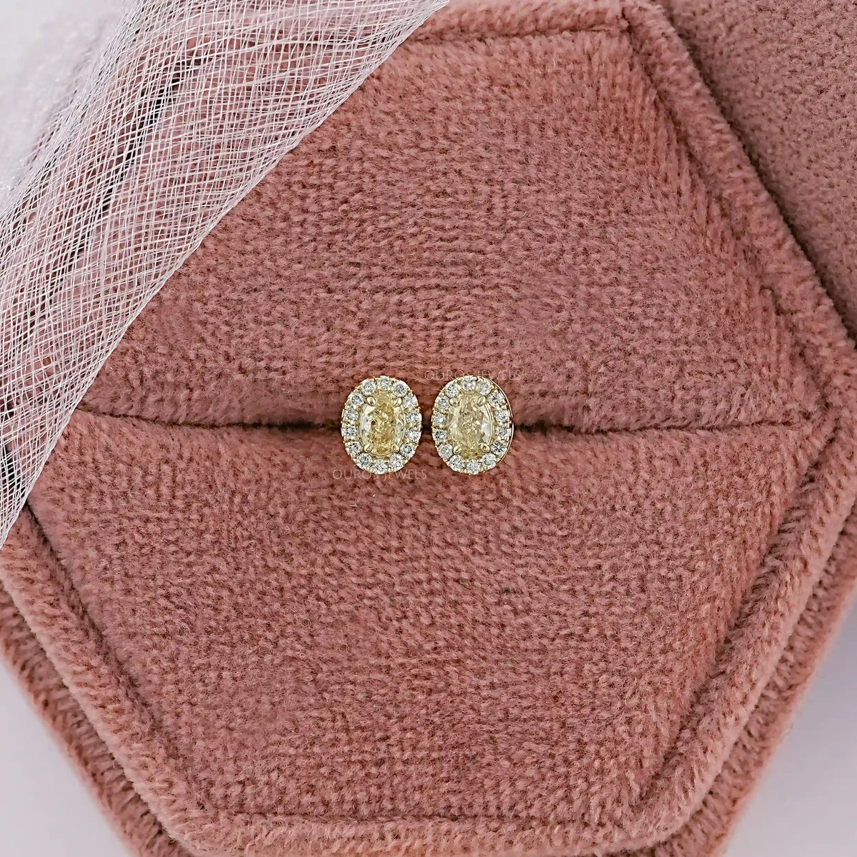 Yellow Oval Diamond Halo Stud Earrings Earrings