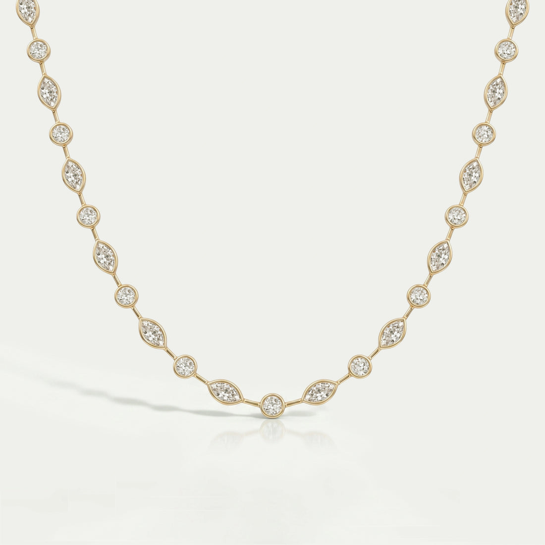Bezel Set Old Mine Marquise Diamond Necklace Necklaces