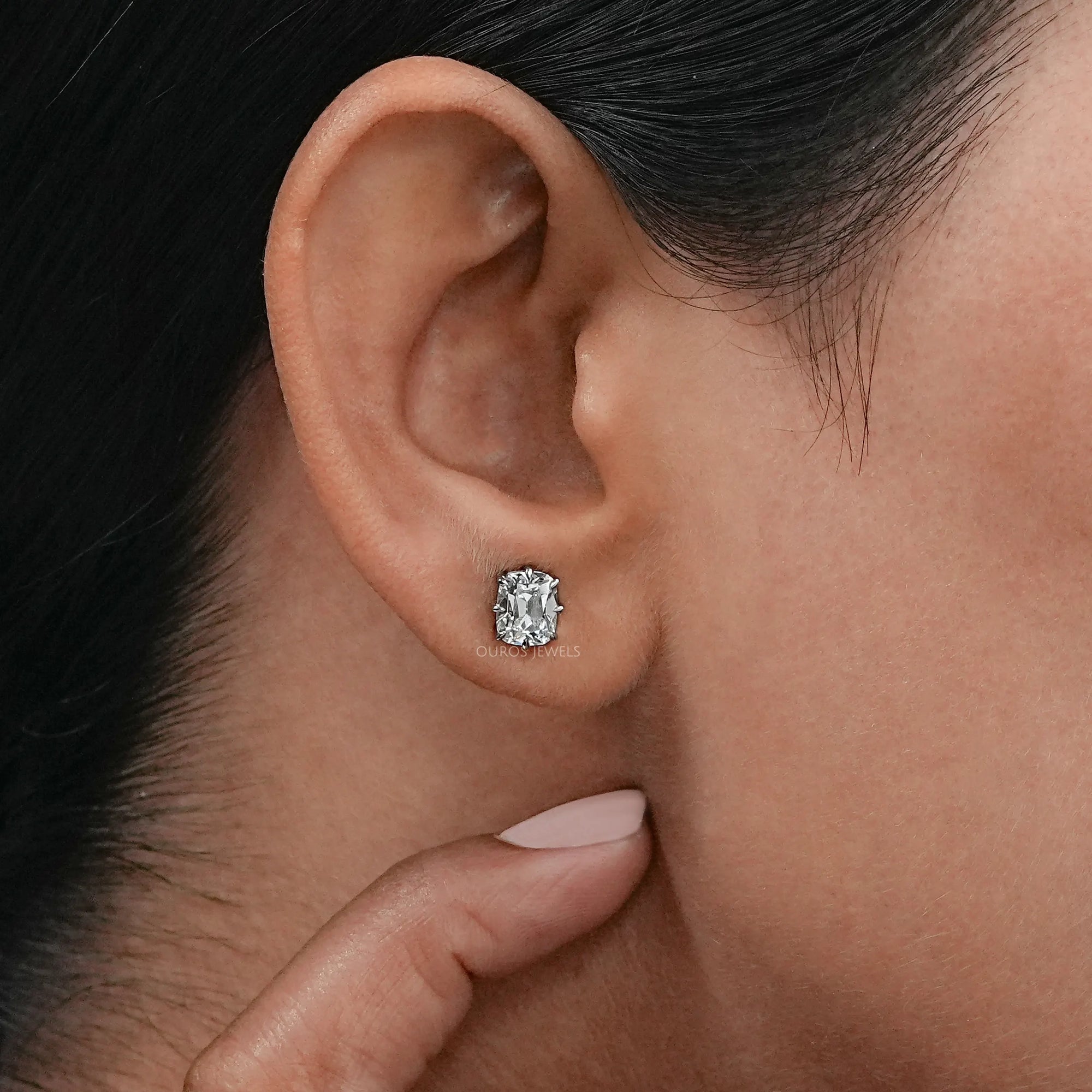 Old Mine Cushion Cut Lab Diamond Stud Earrings Earring