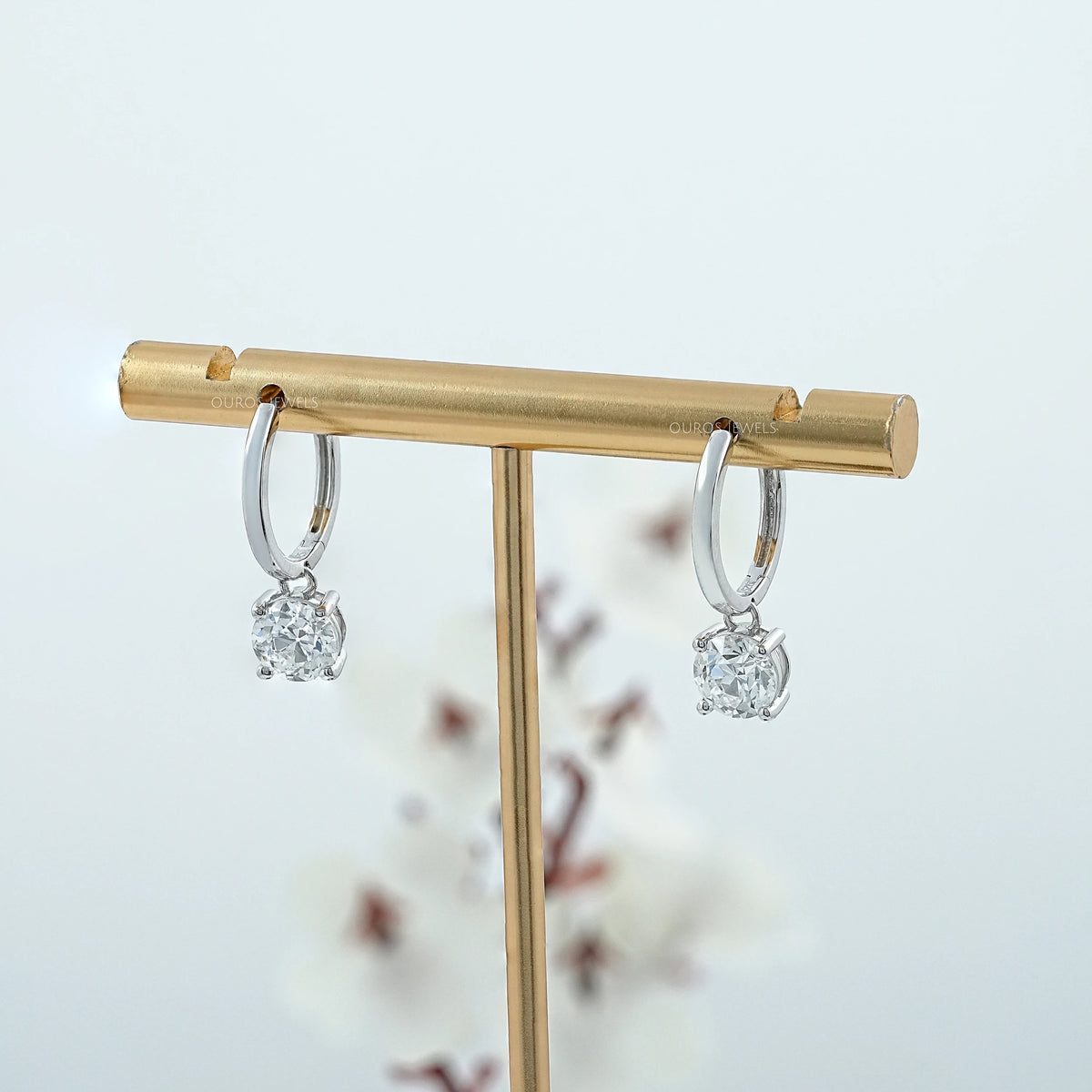 OEC Round Diamond Dangle Hoop Earrings