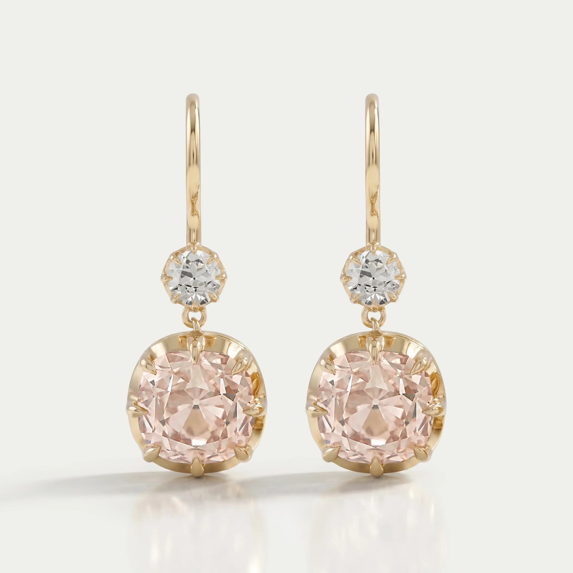 Old Mine Cushion Lab Diamond Dangle Earrings