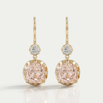 Old Mine Cushion Lab Diamond Dangle Earrings