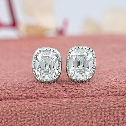 Old Mine Cushion Cut Lab Diamond Milgrain Earrings Earrings