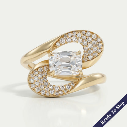 Old Mine Cushion Cut Diamond Accent Bypass Ring